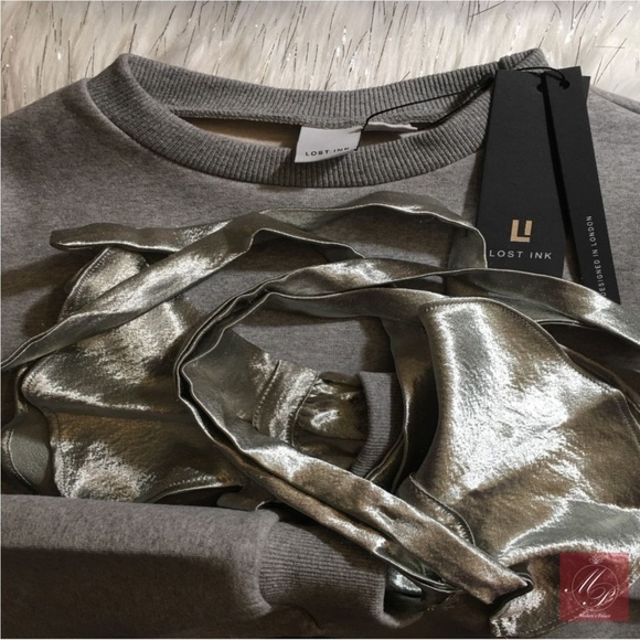 LOST INK Grey Ripped Sleeve Sweatshirt - Picture 5 of 8